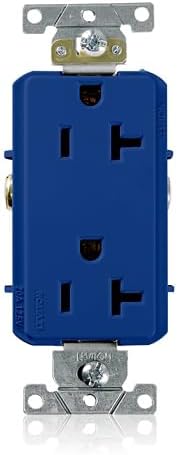 Leviton 20 Amp Decora Plus Duplex Receptacle/Outlet, Industrial Grade, Self-Grounding, Marked Controlled, 16352-BU, Blue
