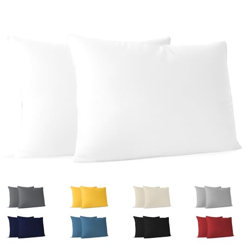 Dreamzie Fundas de Almohada (Juego de 2) - Blanco - para Las Almohadas 40 x 60 cm - 100% Algodon Jersey - Funda de Almohada Algodon - Funda Cojin para Cama - Protector de Almohada