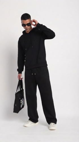 Image of MARK LOUIIS Men's Baggy Trackpants | Regular Fit Cotton Sweatpants with Drawstring Waist & Side Zipper Pockets | Oversized Casual Track Pants for Gym