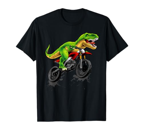 Funny Dirt Bike Boys Kids Dinosaur Motorcycle Riding T-Shirt
