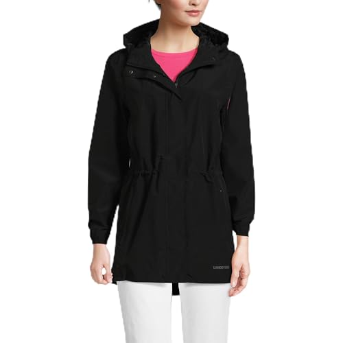Lands' End Womens Packable Waterproof Raincoat Black Petite Medium