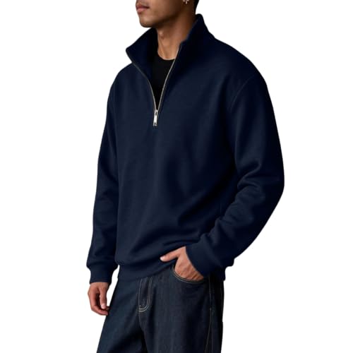 Quarter Zip Pullover Men Polo Neck 1/4 Zipper Fleece Mock Neck Sweatshirt - image 2