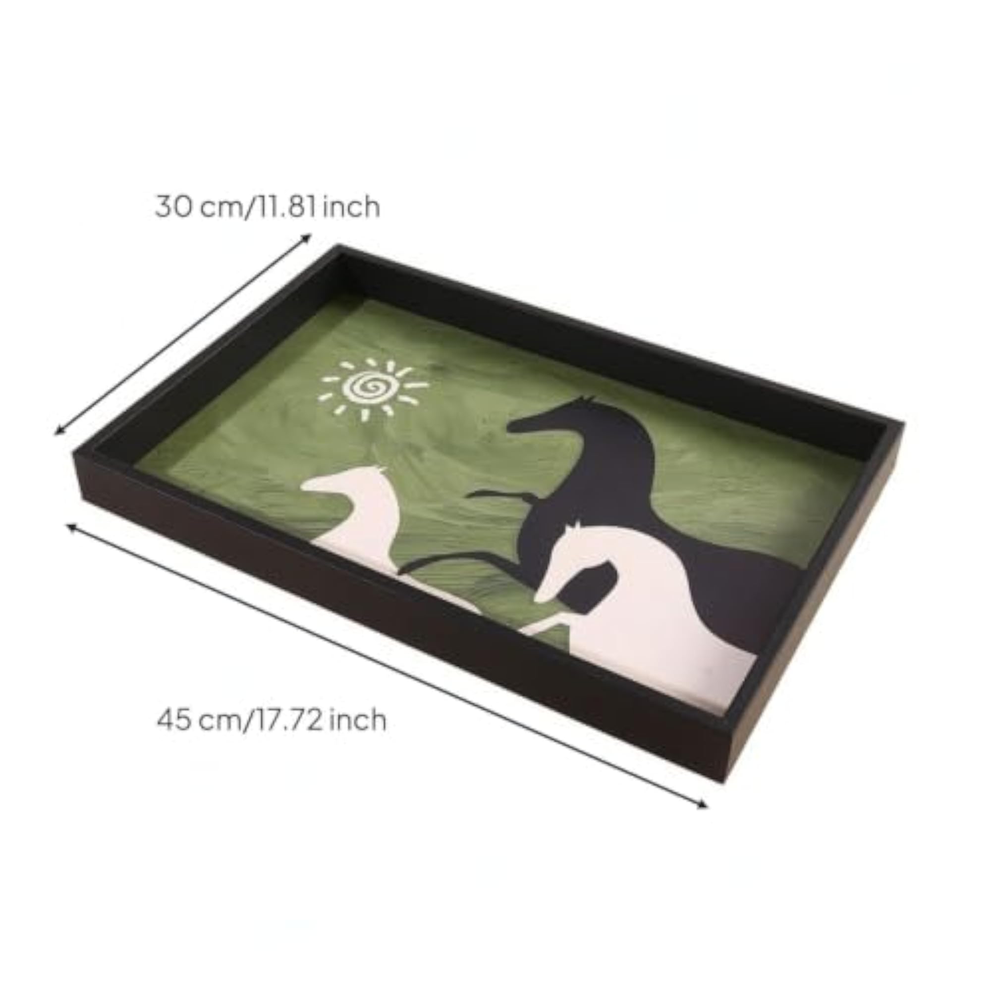 Decorative Rectangular Tabletop Storage Tray with Horse Motif