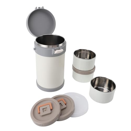 KIMISS Tarro de alimentos térmicos tarro de comida aislado 2,3 l a 3 niveles para el almuerzo de acero inoxidable de acero inoxidable con tirantes para hombro (WHITE)