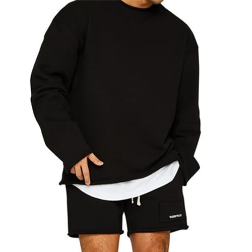 Men's 2 Piece Athletic Outfits Crewneck Long Sleeve Pullover Tops and Shorts Baggy Trendy Solid Color Tracksuit Sets4