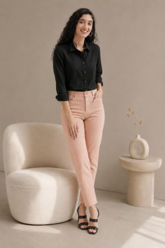 Image of SAADAA Women Cotton Pant Regular Slim Fit Mid Rise Trouser, Pocket Pants for Office School Formal Casual Daily Use