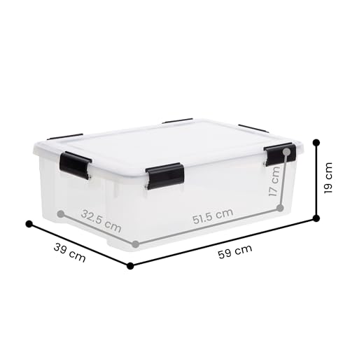 Iris Ohyama Luftdichte Kunststoff-Aufbewahrungsboxen mit Deckel, 30L, 6er-Set, Transparent, Hermetischer wasserdichter Verschluss, Robuste Schnappverschlüsse, Stapelbar, Staubschutz, BPA-frei, AT-LS