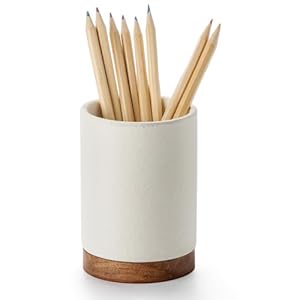Pen Holder for Desk, Ceramic Pencil Organizer & Makeup Brush Holder, Office Decor and Desk Accessories，Perfect Office Organization,Teacher Supplies (White, Set / 1)