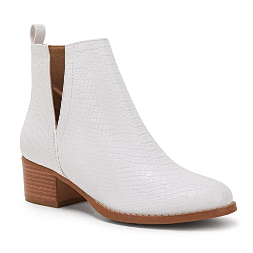 LAICIGO Women's Western Cutout Booties Ankle Boots Chunky Low Heel Almond Toe Stacked Zip Boots