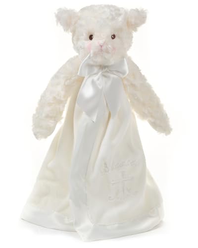 Image of Bearington Baby Blessings Snuggler, 15 Inch White Lamb Plush Stuffed Animal Security Blanket Lovey for Babies, Christening Gifts for Girls and Boys