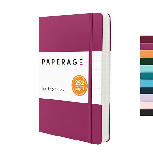 Image of PAPERAGE Lined Journal Notebook, (Raspberry), 252 Pages, Medium 5.6 in x 8 in - 100 GSM Thick Paper - Hardcover Journaling Notebook for Work, School & Note Taking