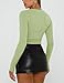 Vivitulip Women’s Long Sleeve Shirts Basic Fall Ruched Slim Fitted Crop Tops Tight Athletic Blouse with Thumb Holes Green
