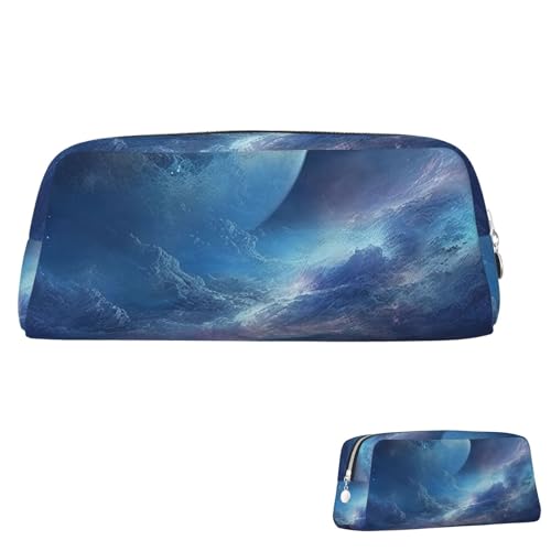FZQVSLCM 筆箱 レザー ペンバッグ 旅行 メイクバッグ 星雲と月 トイレタリーバッグ 携帯コスメバッグ 小銭入れ, シルバー, One Size
