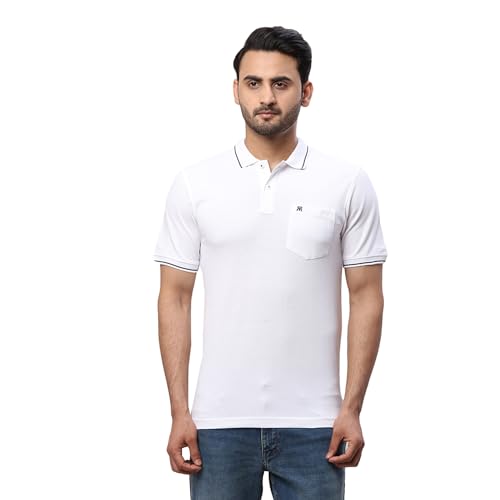 Image of Raymond Men's Modern Fit Solid Pattern Pure Cotton Half Sleeve Polo Neck Casual T-Shirt