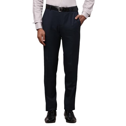 Image of Raymond Men Slim Fit Solid Pattern Poly Viscose Blend Pleatless Formal Trouser