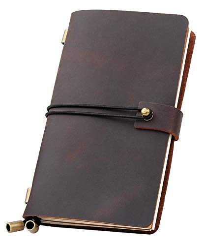 Cuaderno de viaje hecho a mano, diario de piel vintage mediano, cuaderno de dibujo, regalo para hombres y mujeres, perfecto para escribir en, color café 6.7 * 4in Cover