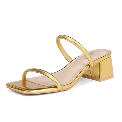 Image of Goderci Women's Chunky Block Low Heeled Sandals | 2 Strap, Square Open Toe, Slip On, Mule Heels