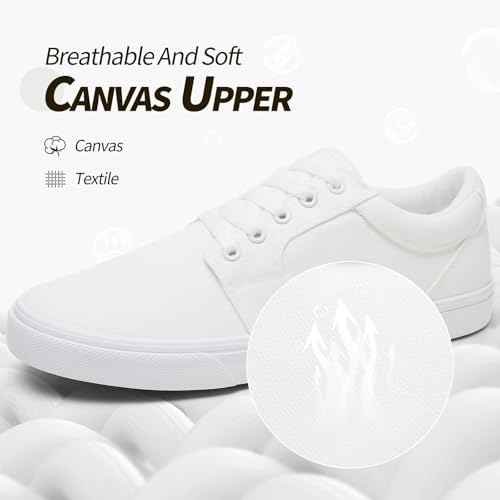 Image of BENPAO Mens White Casual Shoes All Black Fashion Sneakers for Men Low Top Lace Up Canvas Shoes