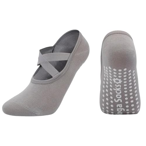 LVCHAO 3 pares de calcetines profesionales yoga for mujer, silicona, antideslizantes, for ballet, pilates, sin espalda, transpirables, for baile y deportes Para Yoga, Danza(Grey)