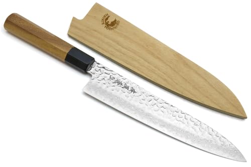 Yoshihiro VG10 46 Layers Hammered Damascus Gyuto Japanese Chefs Knife (Octagonal Ambrosia Handle)...