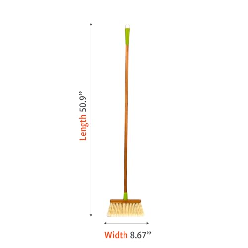 Image of Full Circle Clean Sweep Bamboo Broom - Angled for Precision in Tight Spaces, with Recycled Stiff Bristles for Indoor & Outdoor Cleaning - Ideal for Pet Hair, Kitchen, Hardwood, and Garage, Green
