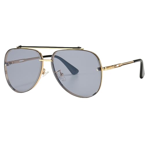 Lunettes de soleil sans monture homme de mode classique nuances vintage gris or en métal