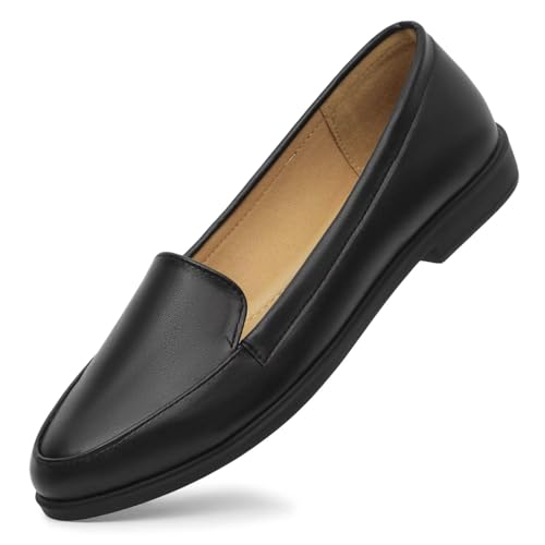 Image of MUSSHOE Women's Loafer Slip-on Flats for Women Dressy Comfortable Loafers for Women Black Pu