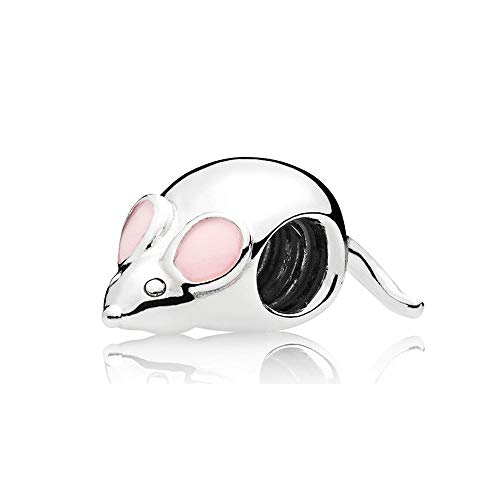 Cute Mouse Charm Authentic 925 Sterling Silver Pink Enamel Beads fit European Bracelets