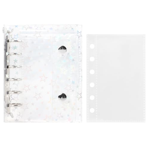 TECDW A7サイズ シール帳、PVCクリア素材 メタルリング プリクラ帳 星柄、ダブルロック式 透明バインダー手帳 小物整理 学生用 オフィス用