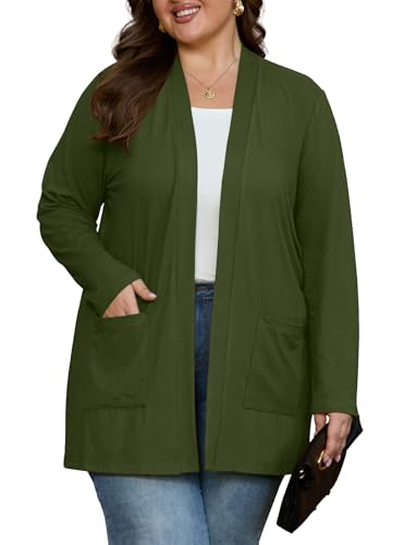 Image of OLRIK Plus Size Cardigan for Women 2026 Lightweight Open Front with Pockets