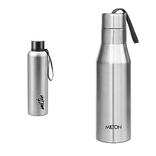 Image of Milton Aura 1000 Thermosteel Bottle, 1.05 Litre, Silver & Milton Super 1000 Stainless Steel Water Bottle, 1000 ml, Silver