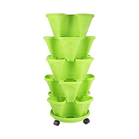 Strawberry Vertical Planter Tower Garden, 5 Tiered Planter Stackable Herb Garden Planter Indoor and Outdoor (Green) Cover
