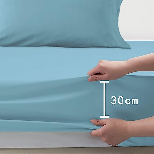 FARFALLAROSSA Lenzuola Letto Singolo 90 - Completo Lenzuola 3 Pezzi in Microfibre - Lenzuolo con Angoli - Lenzuola Sopra - 1 Federa 50x80 - Lenzuola Singolo 90x190/200 Azzurro - 5