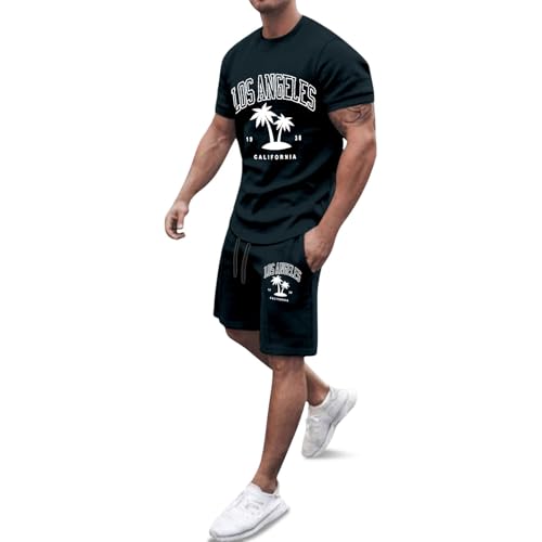 Ensemble homme sport d'été décontracté short t-shirt noir imprimé