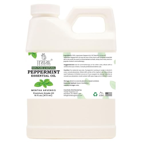 16 fl oz - Peppermint Essential Oil 100% Pure, Uncut and Natural, 16 fl oz - Peppermint Essential Oil for Aromatherapy, Diffuser, Hair Care, Skin Massage - with Dropper