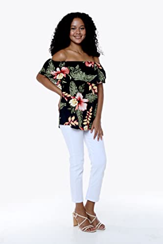 Image of Family Matching Hawaiian Clothes, Black Rafelsia | Lightweight 100% rayon • Family matching outfits • Beach vacations • Luaus • Cruises • Family photos