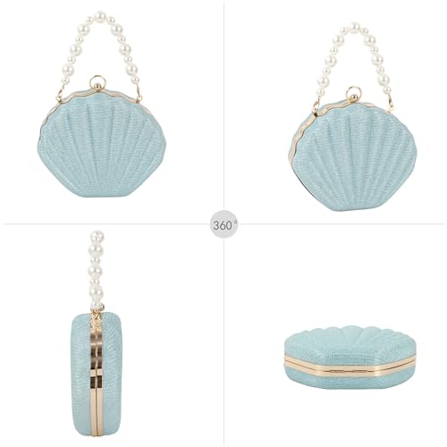 Image of Glitter Seashell Evening Clutch Purse Mini Chain Crossbody Bag Pu Leather Shell Pearl Shoulder Bag