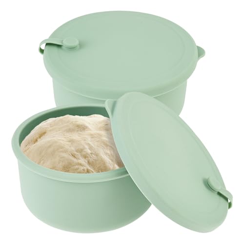 2 Pack Pizza Dough Proofing Box with Lid, Silicone Pizza Ball Box, Food Storage Container, Pizza Dough Bowl Soft Silicone Fermentation Bowl for Kitchens, Dough Making Accessories(green-2-circular)