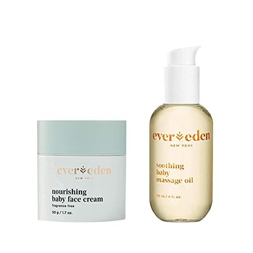 Image of Evereden Soothing Baby Massage Oil, 4 fl oz & Nourishing Face Cream, 1.7 oz | 2 Item Bundle Set | Clean and Unscented Baby Care