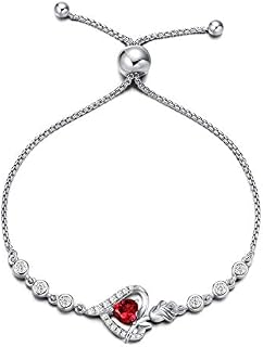 Agvana Birthstone Bracelets for Women Sterling Silver Genuine or Created Gemstone Tennis Bracelet Rose Flower Heart Durable Bolo Bracelet Promise Jewelry Anniversary Birthday Gifts for Girls Her Mom