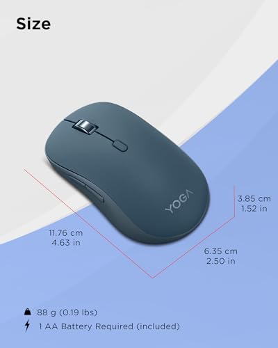 Image of Lenovo Yoga Bluetooth Silent Mouse, 3 Level DPI Adjustment, 36 Month Battery Life, Bluetooth 5.3, 3 Device Paring, Whisper Quiet, Programmable Buttons, Smooth Finish, Tidal Teal