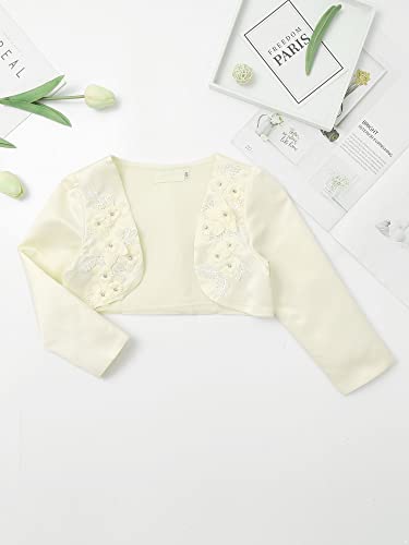 Kids Flower Girls Cover Up Bolero Long Sleeve Floral Embroidery Pageant Wedding Shrug Cardigan3