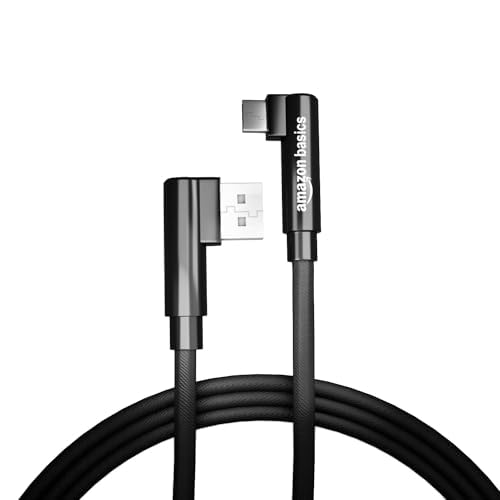 amazon basics USB-A to Type C Cable, Nylon Braided, Fast Data Sync, L Shape 60W PD Fast Charging Cord & Transmission Cable 1 Meter - Black