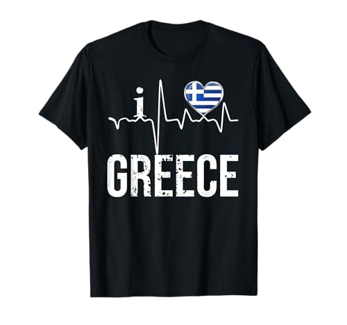 I Love Greece Heartbeat Flag For Greek Pride Gift T-Shirt