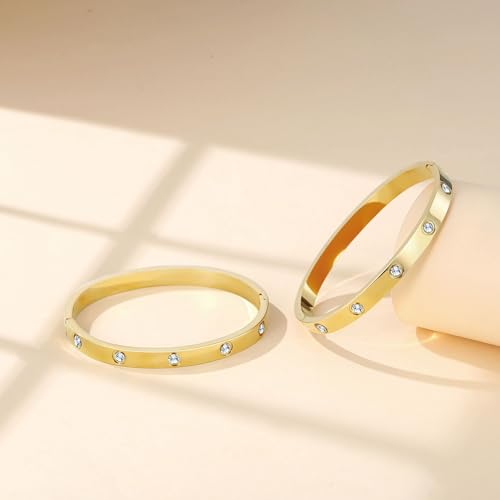 2Pcs 18K Gold Plated Love Bangle Bracelets set for Women, Stainless Steel Cubic Zirconia Bangle Crystal Friendship Jewelry, Easter Wedding Birthday Gifts for Girlfriend, Wife, Monther4