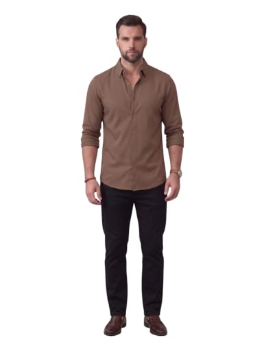 Image of NexaFlair Men's Regular Fit Solid Pattern Laffer Cotton Shirt with Long Sleeve Collared Neck Standard Length and Button Down Closure Type | Mens Casual Shirts | Man's Formal Shirts