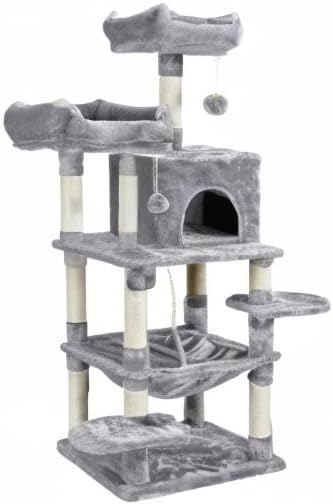 Miniatura 10 de Topeakmart 59 pulgadas gato árbol gato torre soporte casa condominio con hamaca grande rascador poste gatito mascota casa de juego