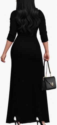 Image of CaniBtr Maxi Dresses for Women Plus Size 3 /4 Sleeve Long Dress with Belt