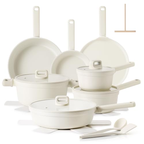 Image of SENSARTE Ceramic Pots and Pans Set Nonstick, 20Pcs Cookware Set, White