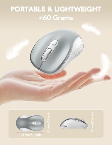 Image of Trueque Wireless Mouse for Laptop, Ergonomic 6-Button Mouse, Silver Grey | 2.4GHz USB receiver, back /forward buttons, 3 adjustable DPI levels, silent clicks, USB-C adapter, Windows /Mac /Chrome OS /Linux